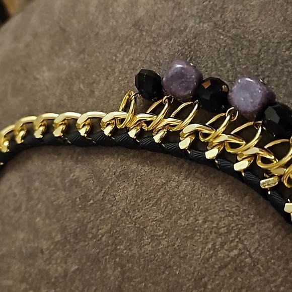 VTG Woven Ribbon Chain Glass Gemstone Bead Bauble Baddie Statement Necklace - Picture 5 of 7